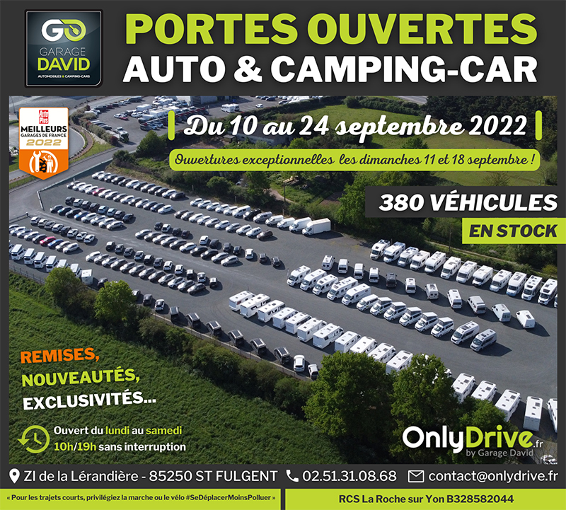 Portes Ouvertes Auto & Camping-car du 10 au 24 septembre 2022 au Garage David Onlydrive à Saint Fulgent en Vendée