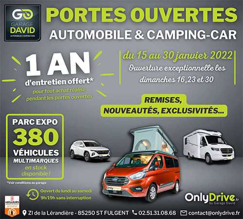 Portes Ouvertes Automobile et Camping-car du 15 au 30 janvier 2022 au Garage David Onlydrive à Saint Fulgent en Vendée
