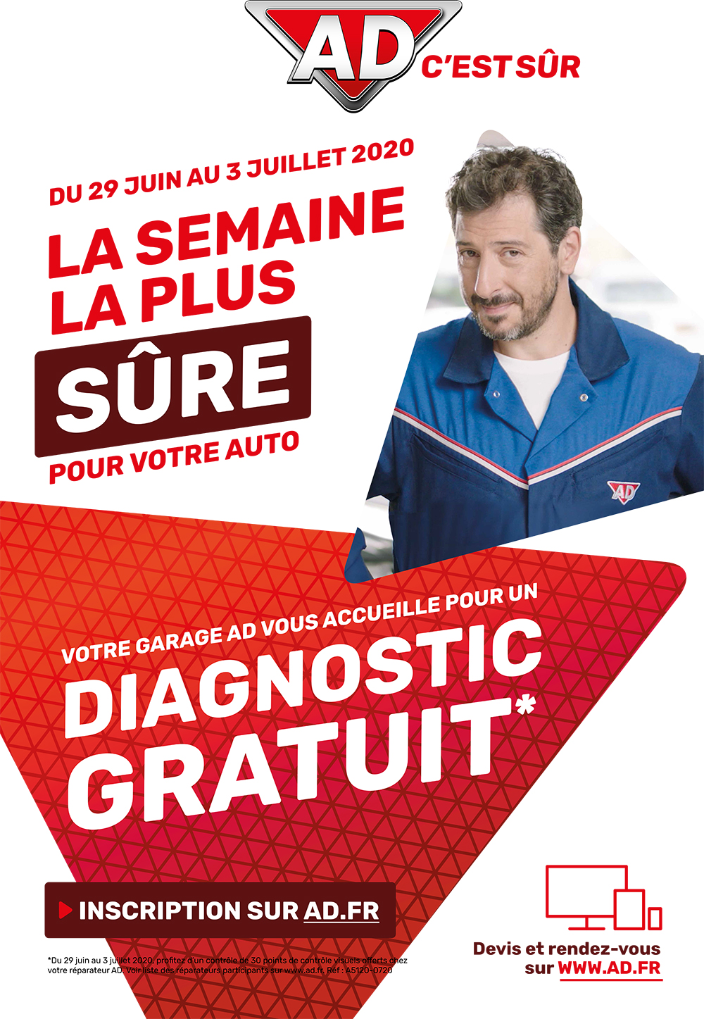 La semaine la plus sûre pour votre auto du 29 juin au 3 juillet 2020 avec AD Garage David qui vous accueille pour un diagnostic gratuit*