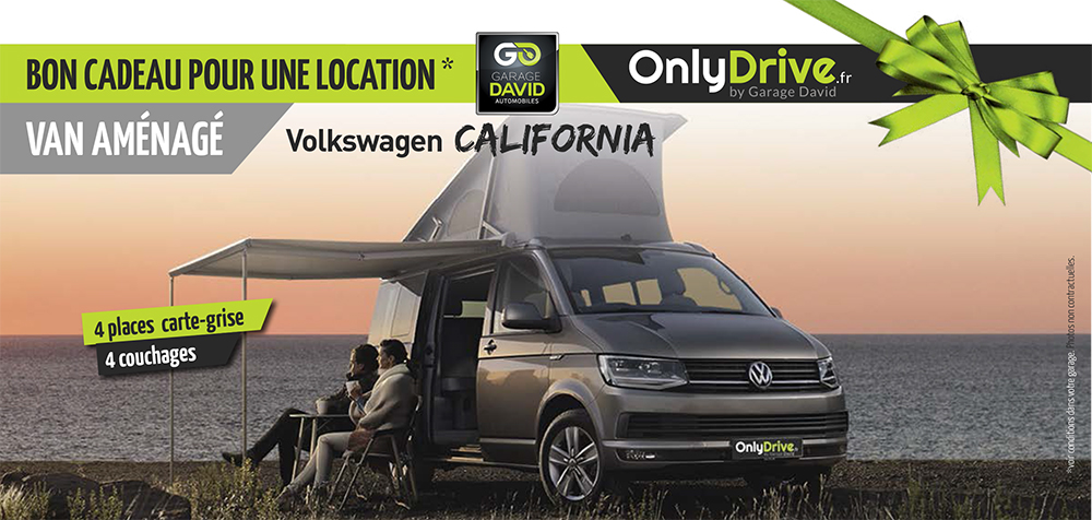 Bon cadeau pour une location en van aménagé Volkswagen California - Garage David Onlydrive