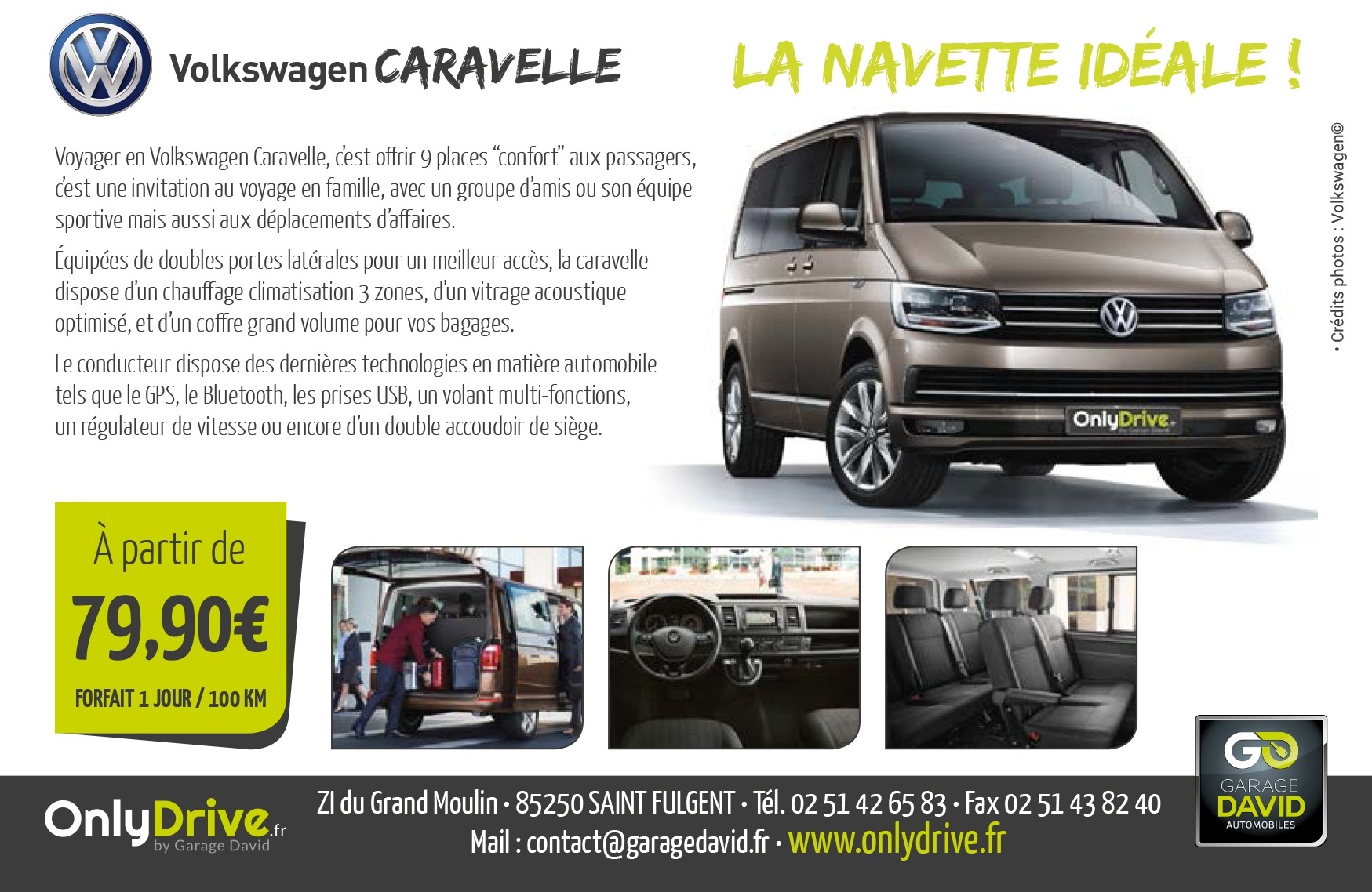 Location d'un Volkswagen Caravelle 9 places à Saint Fulgent Garage David Onlydrive.fr