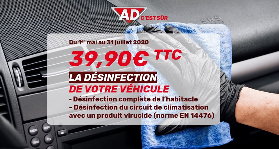 Avec AD Garage David, du 1 mai au 31 juillet, la désinfection de votre véhicule à partir de 39.90 €* 