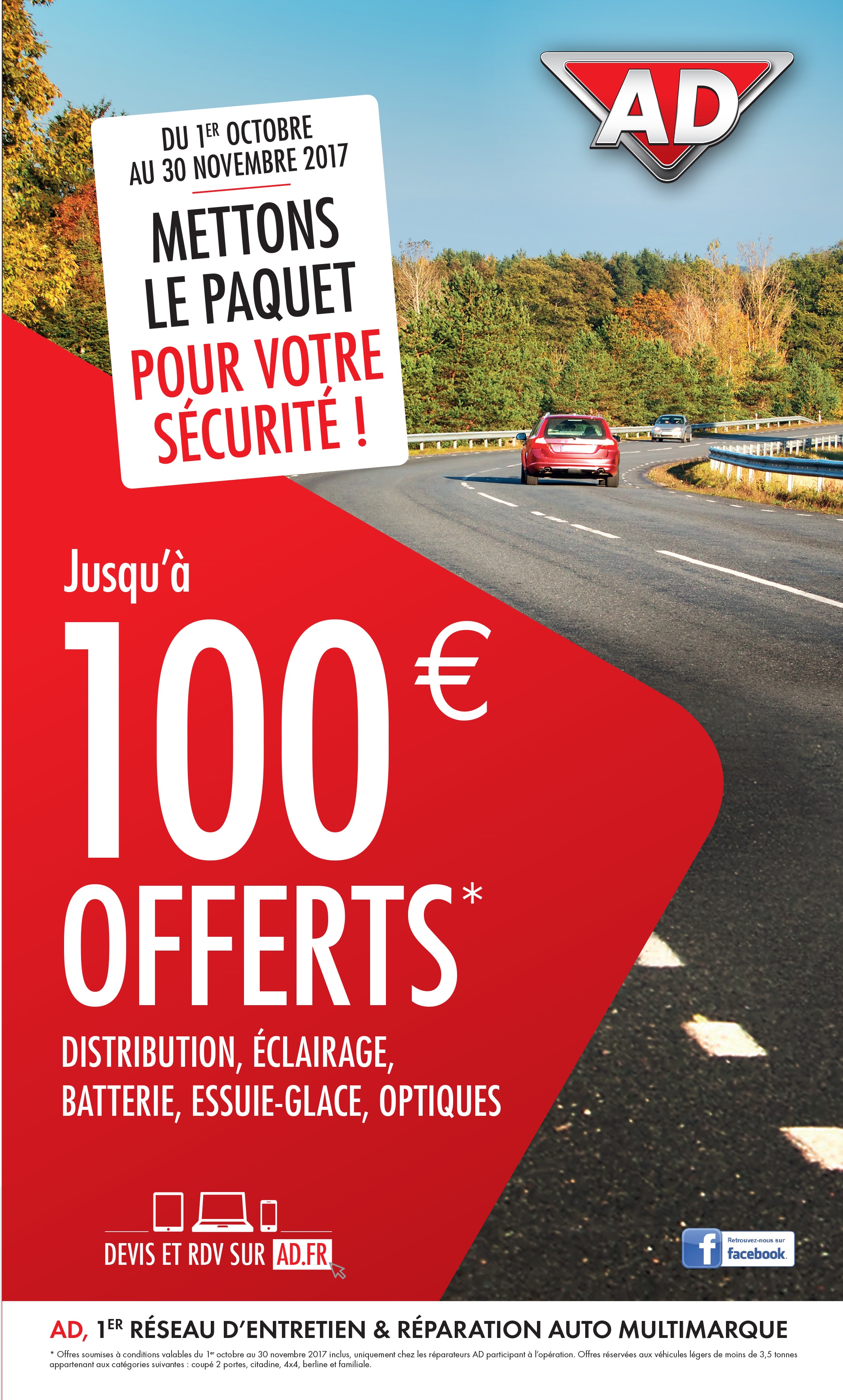 Offre AD mettons le paquet pour votre sécurité jusqu'à 100 euros offerts du 1er octobre au 30 novembre 2017 garage David Onlydrive