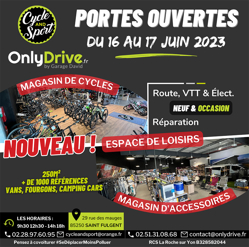 Inauguration portes ouvertes au nouvel espace de loisirs (magasin cycles et magasin d'accessoires) les 16 et 17 juin 2023 à Saint Fulgent en Vendée