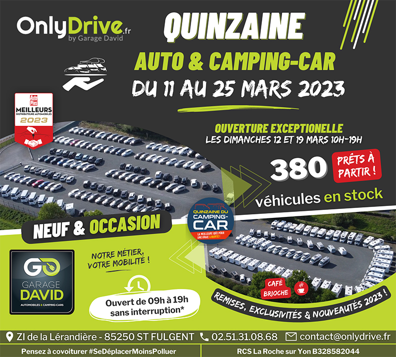 Quinzaine Automobile & Camping-car du 11 au 25 mars 2023 au Garage David Onlydrive à Saint Fulgent en Vendée