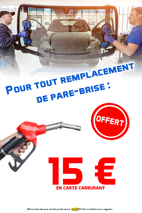 Du 1er au 30 mars 2019, pour tout remplacement de pare-brise, le garage David vous offre 15 euros en carte carburant