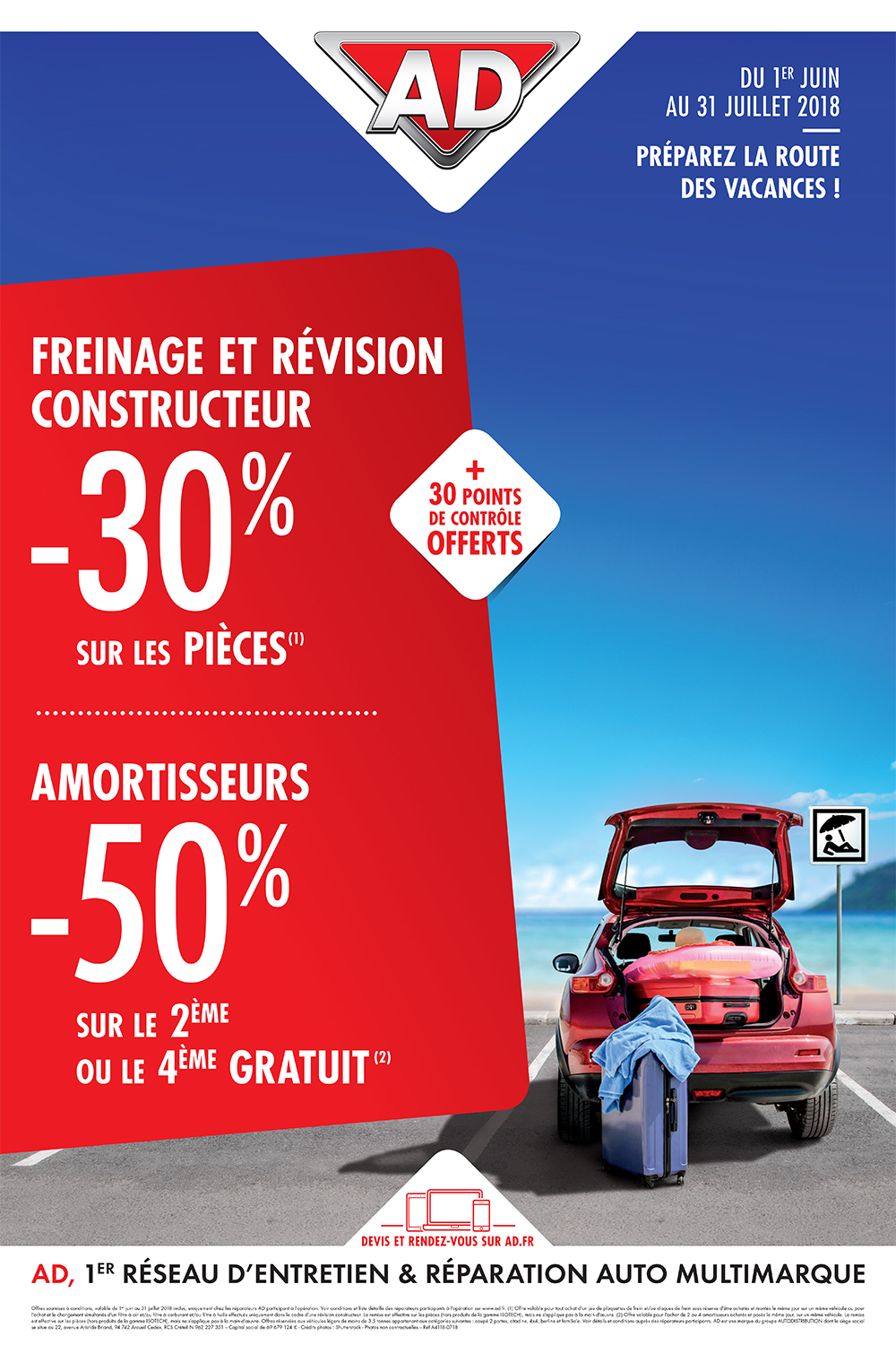 Du 1er juin au 31 juillet 2018, préparez la route des vacances avec AD Garage David à Saint Fulgent en Vendée